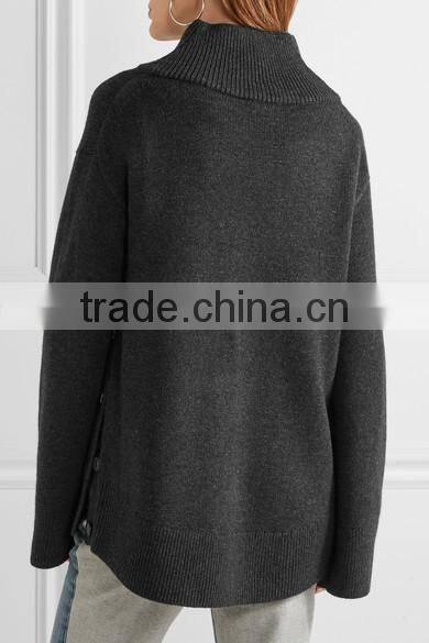 High Quality Slips On Charlcoal Wool and Cashmere-Blend Turtleneck Sweater with Scoop Hem