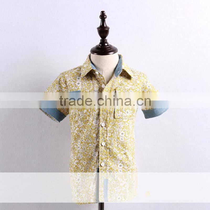 2016 Boy Fashion Short Sleeve Casual floral Cotton Shirts