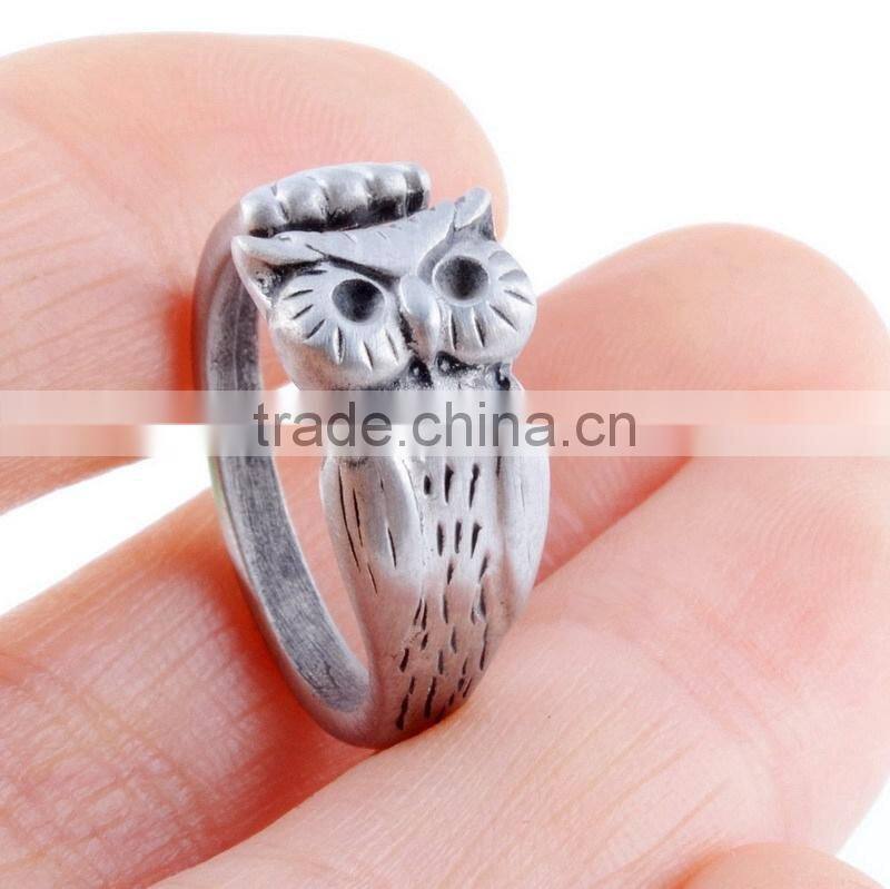 Owl Rings Animal Wrap Rings Silver Plated Jewelry Adjustable Retro Ring Resizable