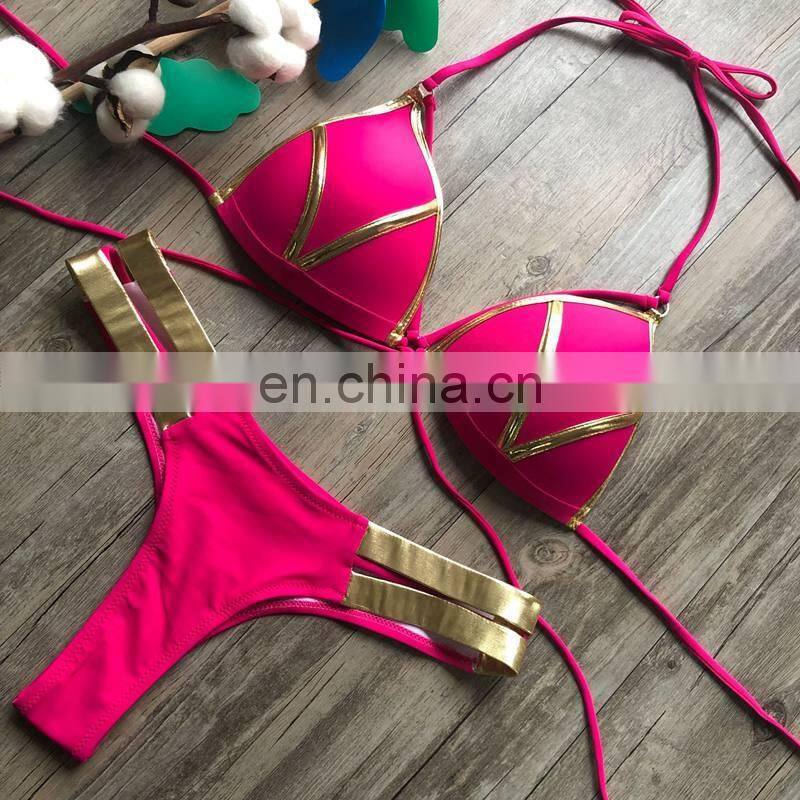 2019 New Bikinis Set Women Swimwear Push Up Pad Bikinis Bronzing Solid Swimsuit Strapless Women Beachwear Bathing Suits