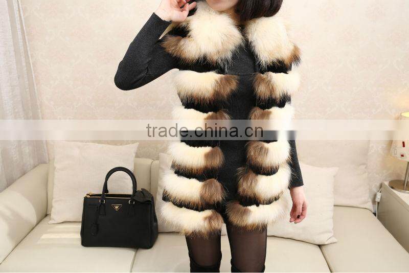 Bright White Color Fur Natural Raccoon Dog Fur & Rabbit Pelt Leather Vest