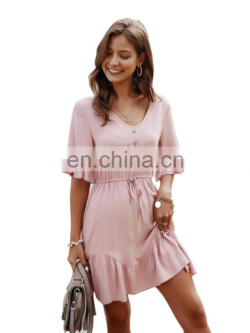 Wholesale custom-made women's clothing western-style summer solid color temperament to work leisure pure color breathable dress