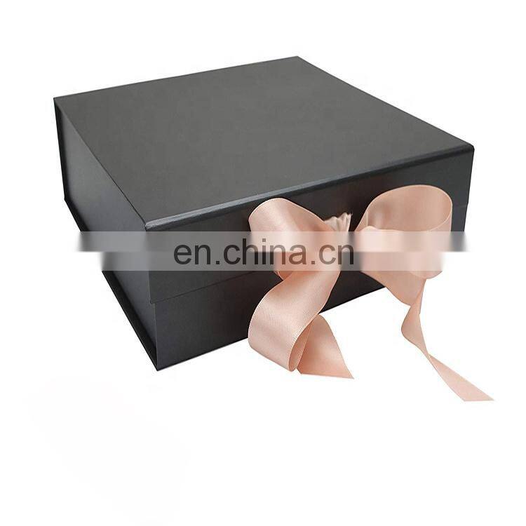 Factory Price Case High Quality Custom Logo Book Style Box Black Rigid Paper Cardboard Hair Gift Packaging Boxes With Ribbon