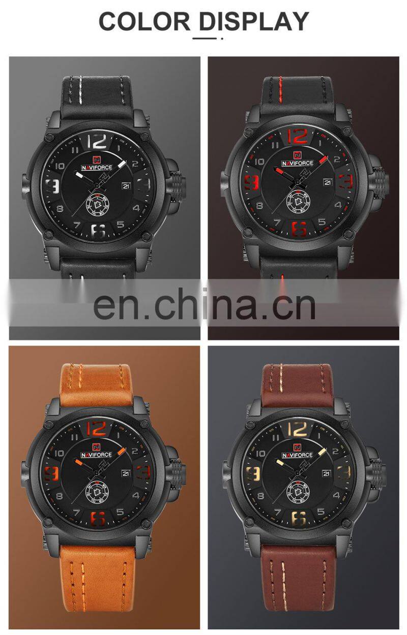 NAVIFORCE 9099 High Quality Japanese Quartz Movement Premium Watches Leather Auto Date Luminous Naviforce Watch Men Logo Watches