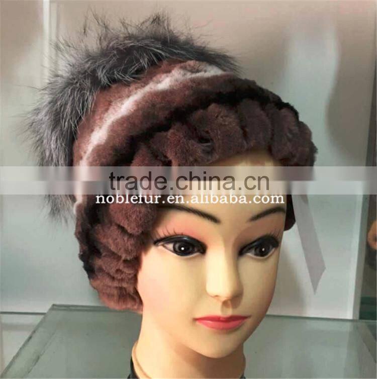 2015 fashionable rex rabbit with fox fur hatthick thread headwear