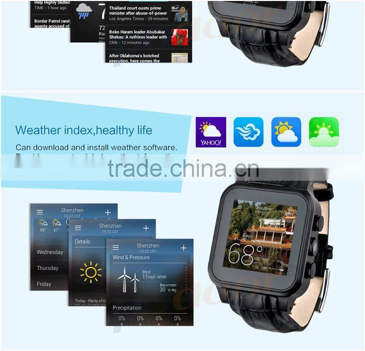 2016 New style fashion leather wrist band waterproof Android smart watch with Camera Support SIM Card and GPS
