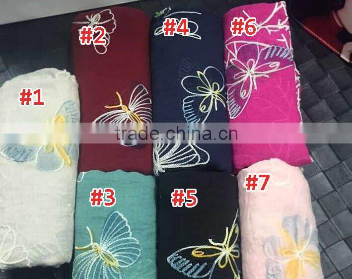 New Fall Spring Fashion Viscose Butterfly Embroidery Scarf