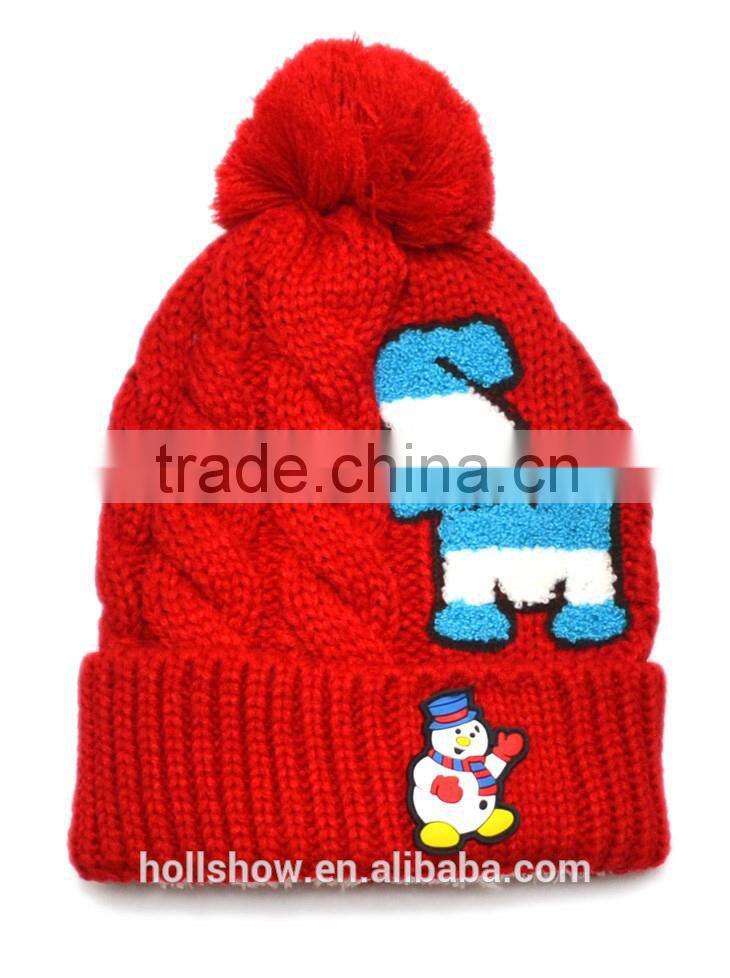 2015 Newest Letter SM Snowman Style Polar Fleece Inside Wool Knitted Baby Girl Winter Cap