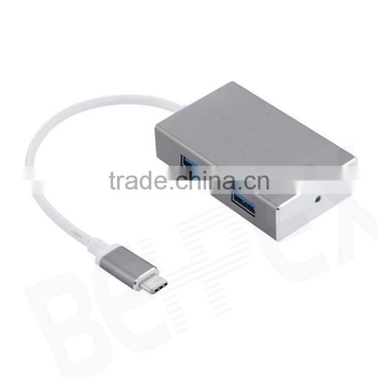 Universal Travel Aluminum USB 3.1 Type-c Male Adapter with 4 port Hub