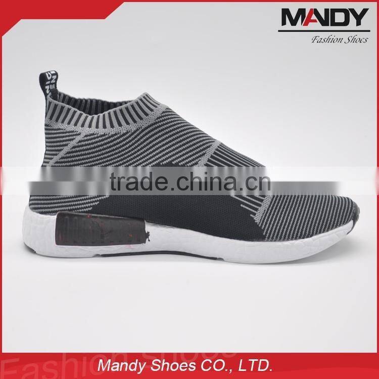 2016 Hot selling fashion flyknit fabric running shoes no laces