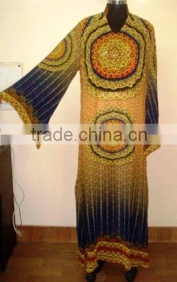 DIGITAL PRINTED JALABIYA WITH BEADS WORK AT NECK JEWELRY.