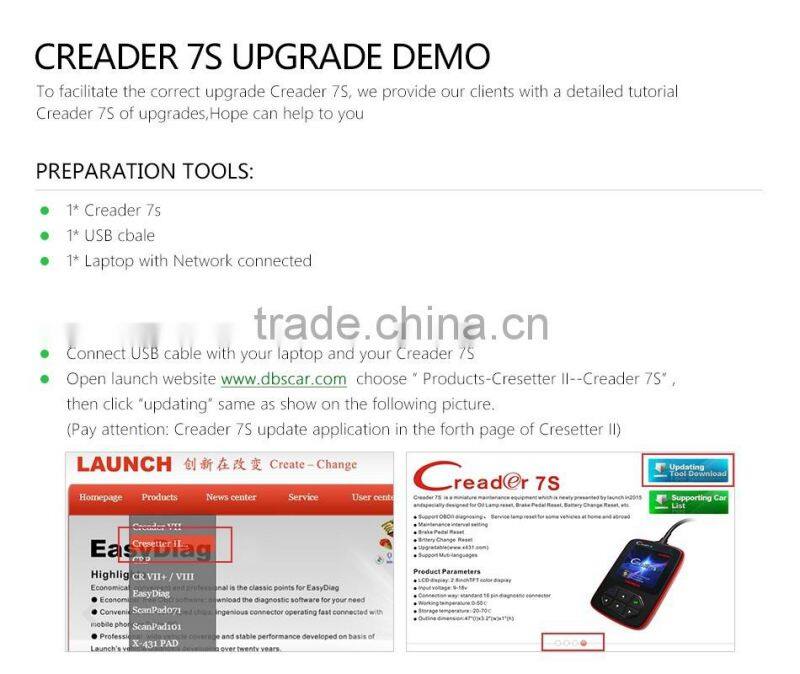Factory price!!!Super function OBD II Code Reader + Oil Reset Function---original Launch X431 Creader 7S update online