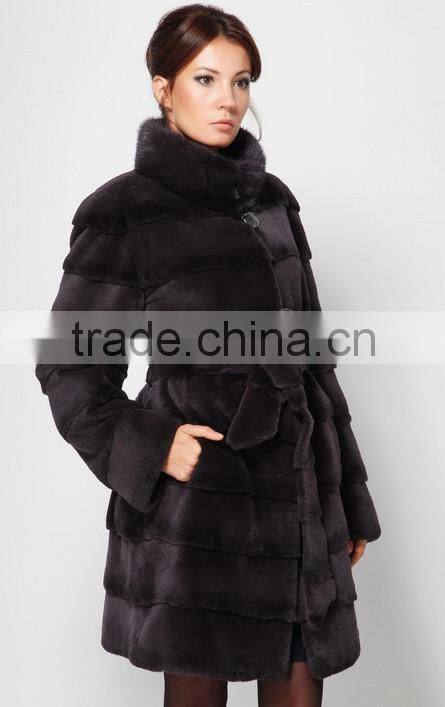 rex14056 luxury Russian style rex rabbit fur coat women gray