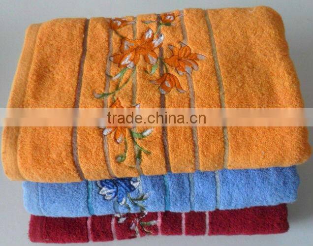 100% cotton solid color plain rose flower embroidery design bath towel