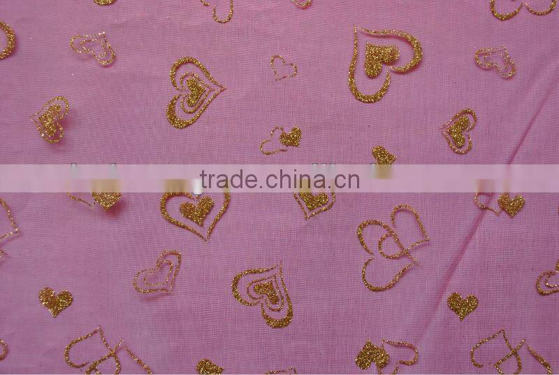shimmer organza fabric for wedding decoration/party decoration with love pattern