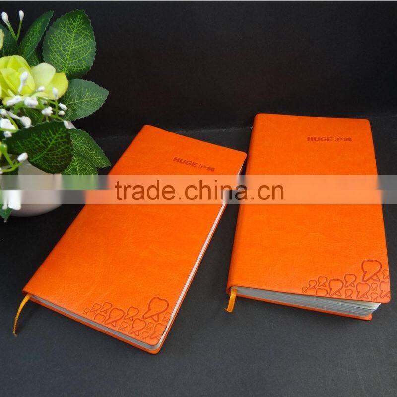 embossed logo orange leather custom soft cover notebook