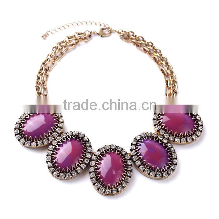 New Design Hot Sale Fashion oval heavy statement necklace, zinc alloy plated necklace, old fashioned necklaces