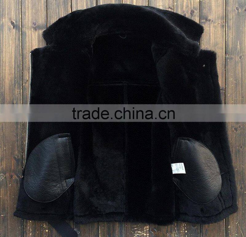 2015 Latest design girls Winter sherpa lined goat leather jacket