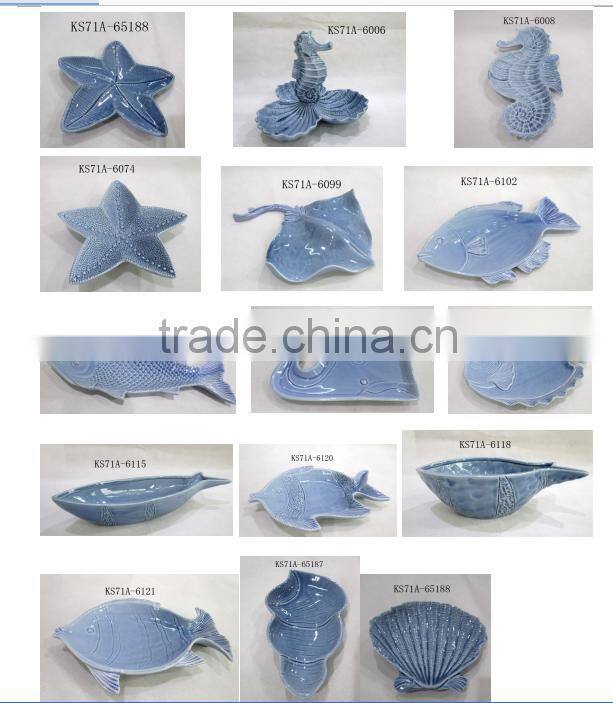 plain ocean blue ceramic seashell dish