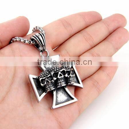 New Fashion Punk Style Biker Stainless Steel Skull Cross Medal Pendant