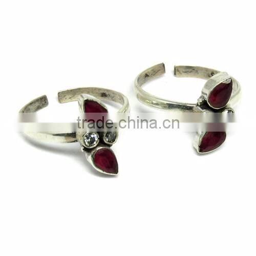 Hot Sales Popular Jewelry Red Onyx_White CZ 925 Sterling Silver Toe Ring, Unique Silver Jewelry, Fashion Silver Jewelry