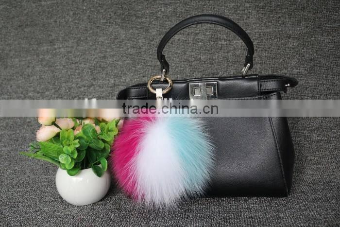 13cm genuine whole fox fur ball for bag/car keychain handmade fox fur ball poms key ring wholesale
