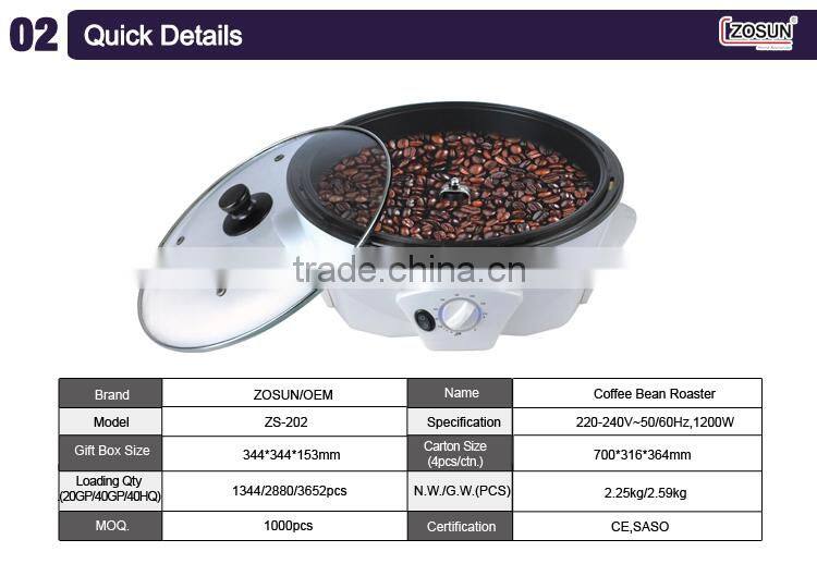 2015 Hot Sale ZS-202 New Deisgn Coffee Roaster/800 Grams Coffee Bean