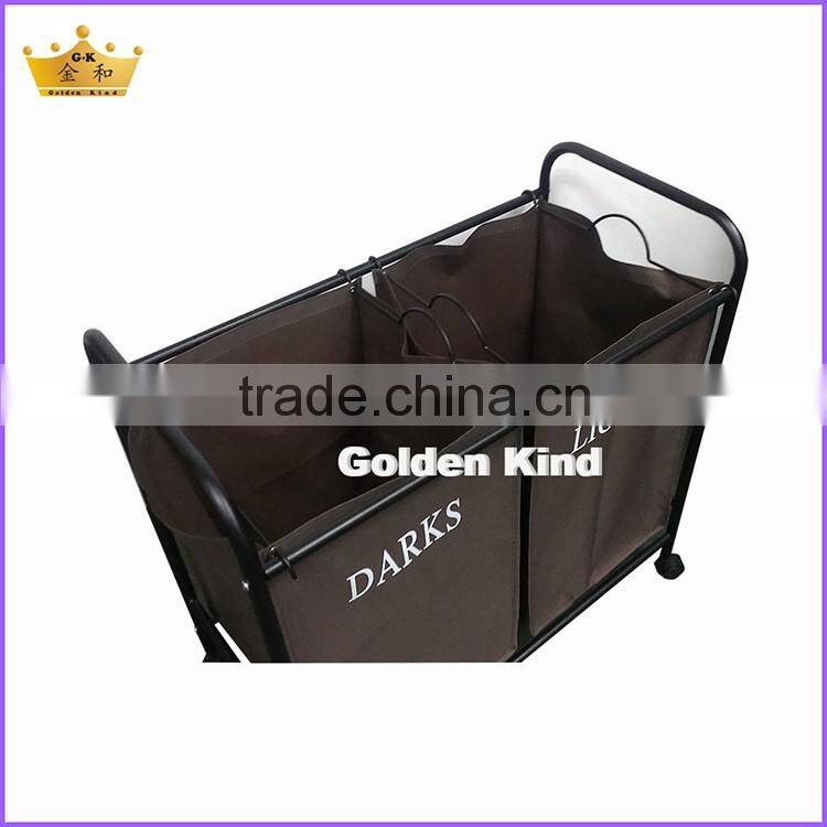 New Design Waterproof Oxford 2 Bins Bags laundry Sorter cart with wheels