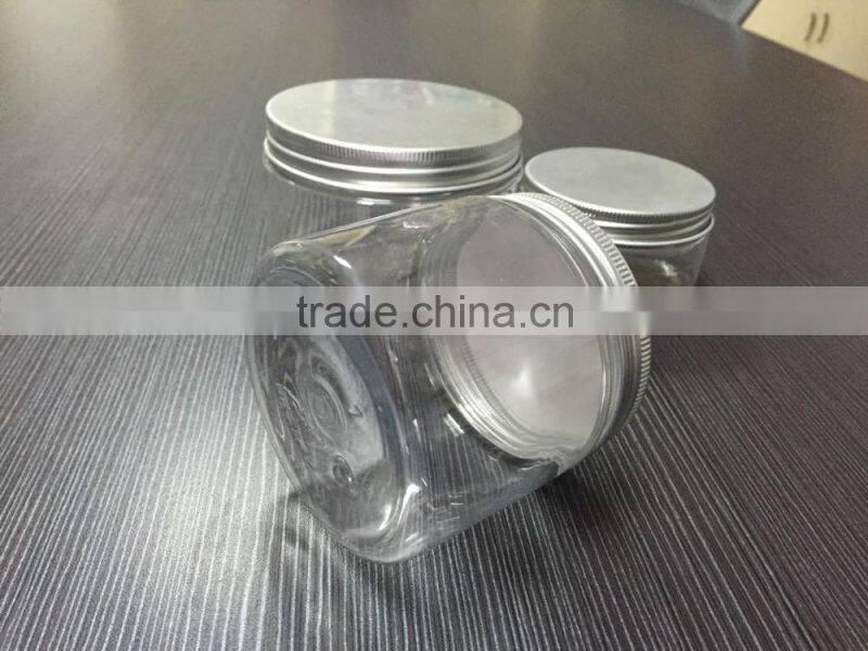 china 250g 300g 400g pet jars with aluminum lid clear pet jar