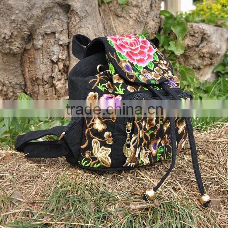 New design embroidery backpack National wind backpack Wholesales Embroidery Canvas Shoulder Bag Backpack for kids