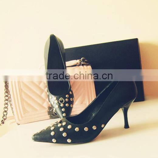2015 ladies fashion shoes dress high heel leather shoes sexy black heels CP6675