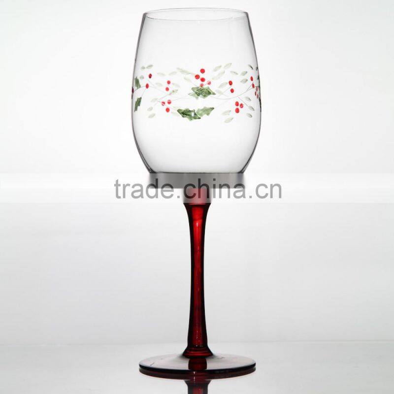 Hot selling christmas painted wine glass decoration color wine glass for christmas