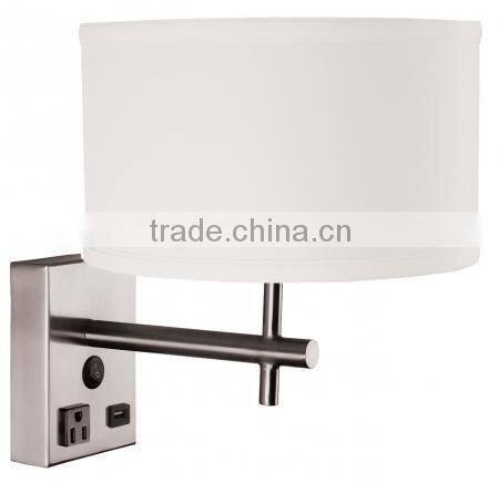 Simple hotel Wall Lamp in Brushed Nickel Finish with fabric shade from zhongshan kawell lighting
