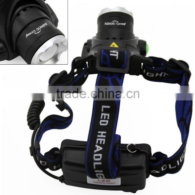 Sidiou Group 1800Lm XM-L T6 10W Focus LED Headlamp Light with 2 X 3.7V 3000mAh 18650 Rechargeable Battery and Battery Charger