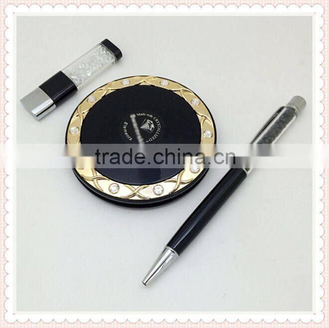 Free shipping SWS0054 diamond pocket mirror&crystal metal ball pen&crystal USB 2.0 flash driver Newest promotional gift sets