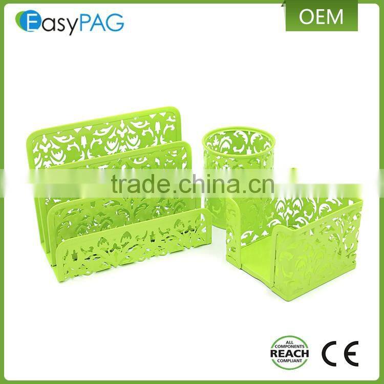 Multicolor embossing mesh card letter tray metal magnetic pen holder office set desk organizer