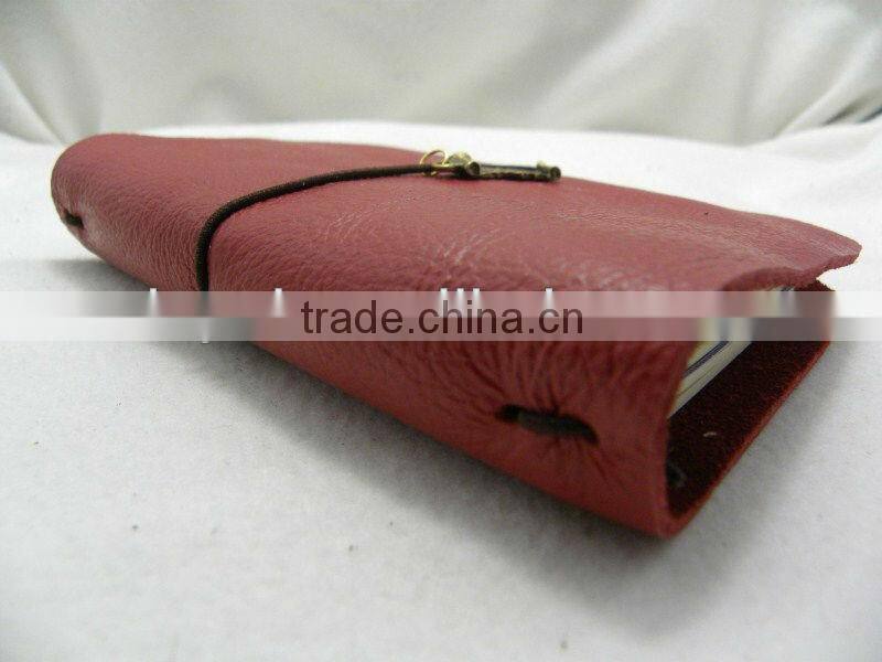 purplish red handmade travel leather refillable soft cover notebook