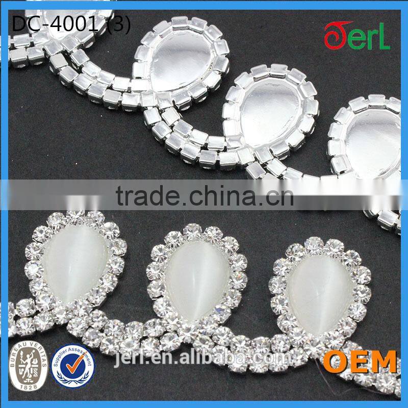 Water drop shape assorted clear crystal and opal stone center wholesale rhinestone trim