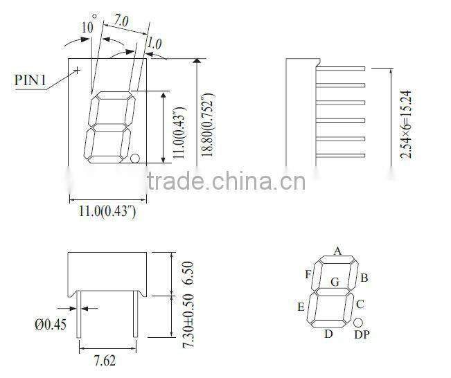 7 segment led single digit display 0.43" pure green color