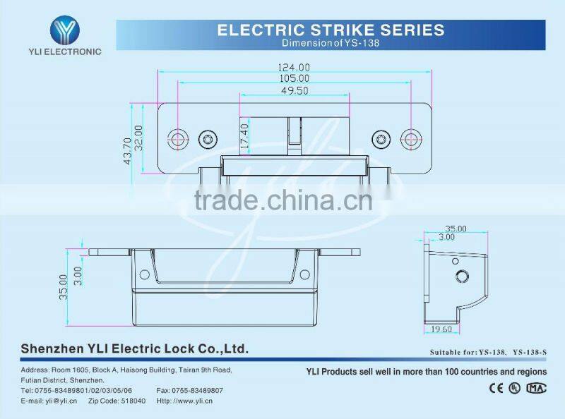 Long-type European Standard Electric Strike YS-138LKNO/NC