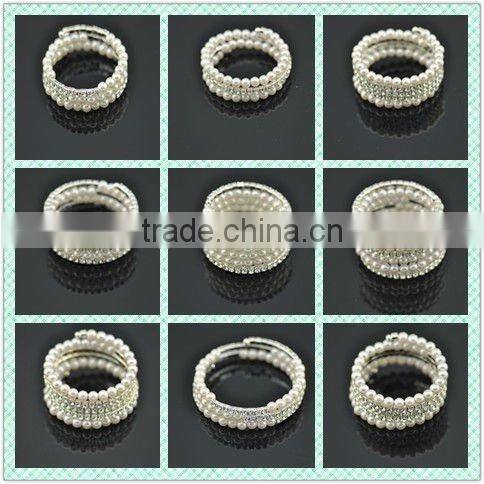 5 row pearl and rhinestone graduated wraparound coil bracelet-BRW060429