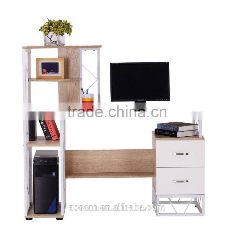 HomCom 52" Multi Level Tower Office Workstation Computer Desk - White and Oak