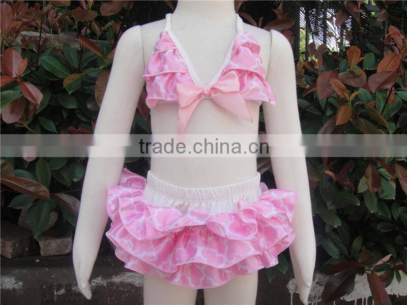 Satin leopard children girls swimwear hot selling satin two piece bikini set for girls