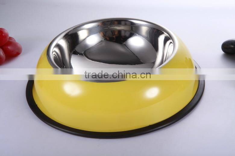 High quality stainless steel 18/8 pet bowl with melamine base, double dog bowl for both water and food