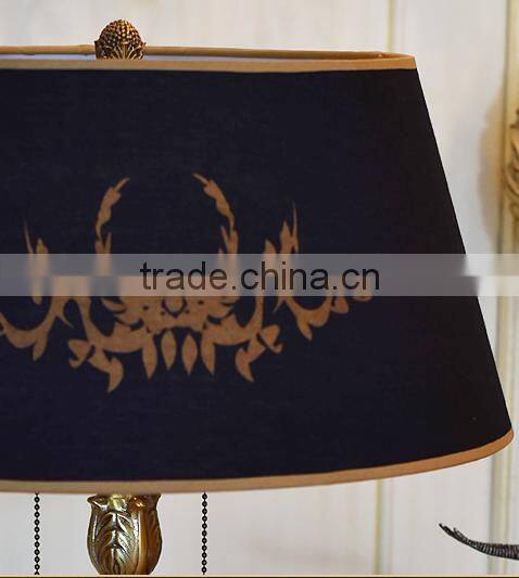 Black jade brass decorative living room table lamp with lampshade