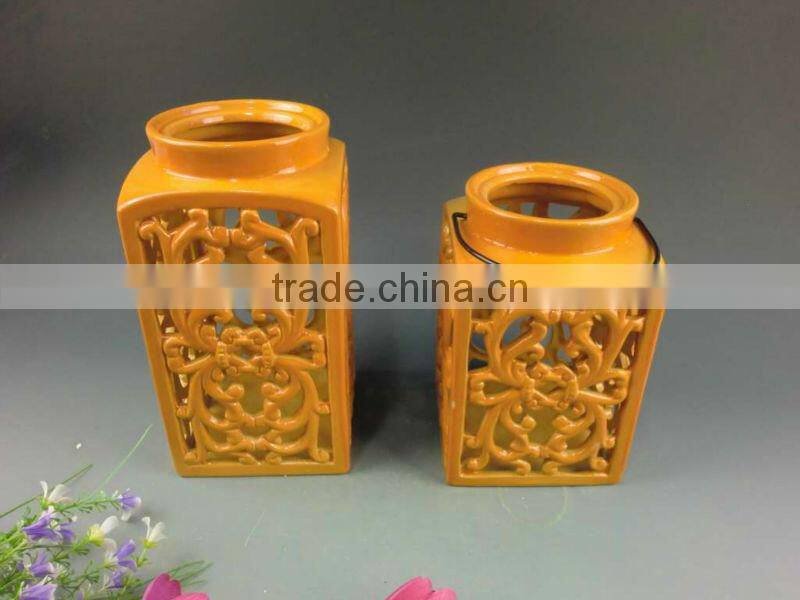 ceramic Decor Lantern porcelain reactive glazed bisque dolomite