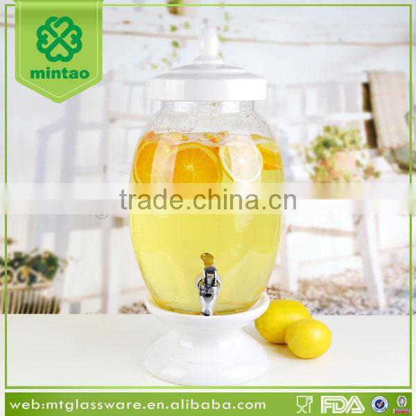 Fancy glass water and beverage dispenser with ceramic lid and stand