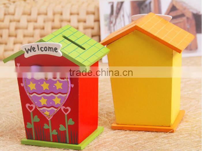 kids cartoon house wooden saving box&money box