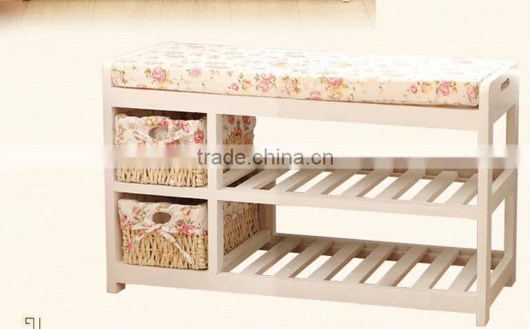 White wooden storage shoes changing stool