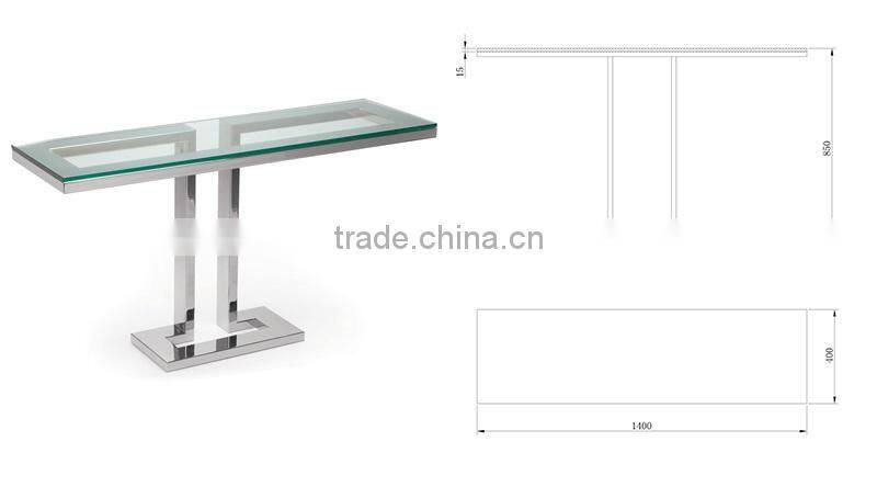 Factory price Euro Style stainless steel base glass console table